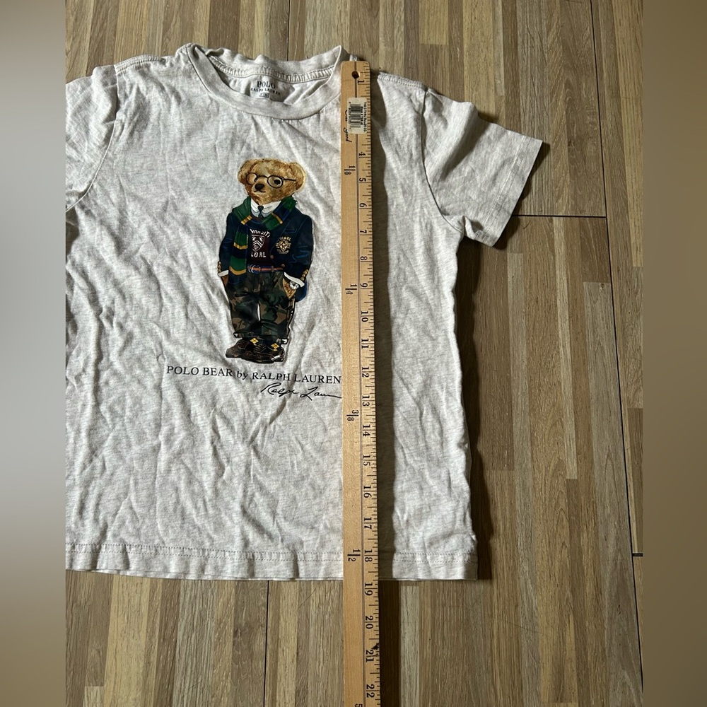 Kid’s Ralph Lauren Polo Bear Graphic T-Shirt in Heathered Oat Size 7 - Picture 4 of 7